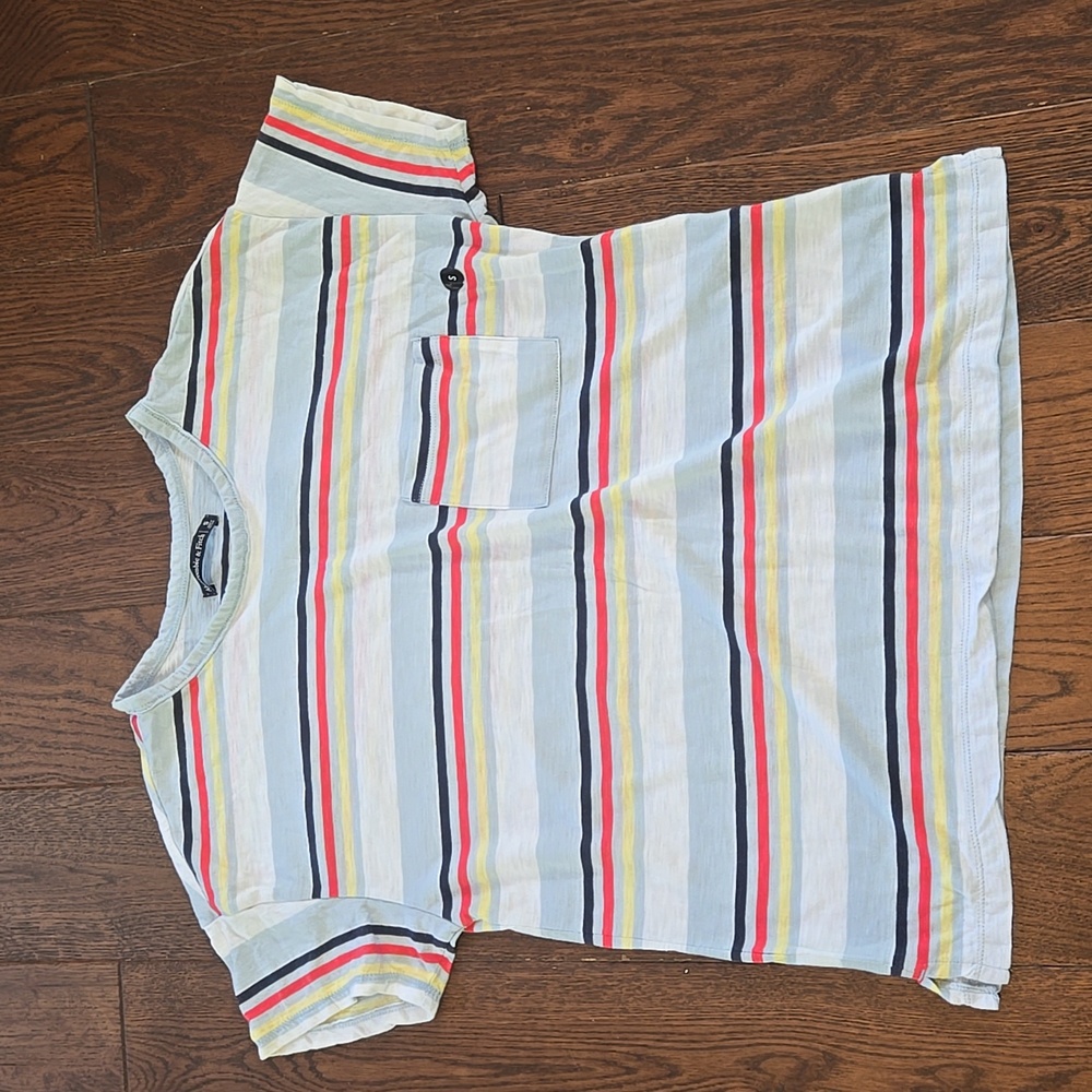 Abercrombie & Fitch AF Short sleeve Pale Blue Red Navy Yellow Stripe Top S NWT